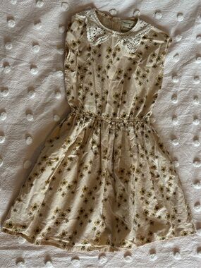 Wander and Wonder Lupita Woven Lace Collar Floral Dress in Ecru | 100% Cotton